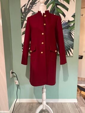 Zara Manteco Collection Classic Women's Deep Red Wool Coat with Gold Buttons